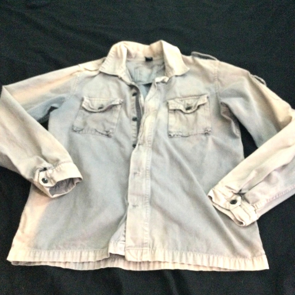 Paul Frank Grey Canvas Mens Large‎ Faded  Military Utility Field Shirt Jacket L